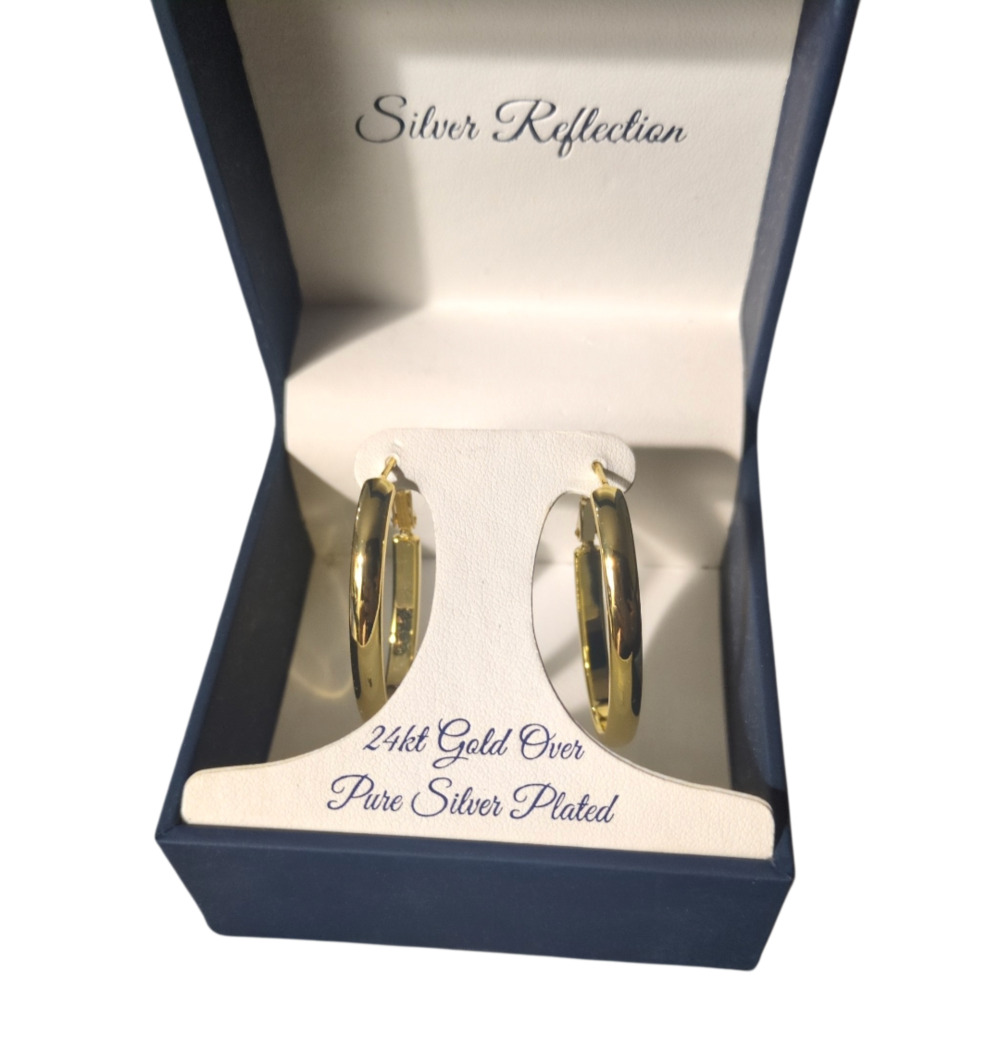 Silver Reflection 24kt Gold Over Pure Silver Plated Hoop Earrings